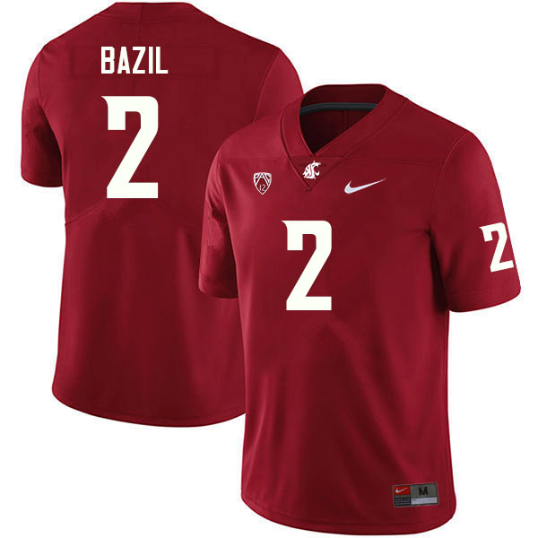 Men #2 Jouvensly Bazil Washington State Cougars College Football Jerseys Sale-Crimson